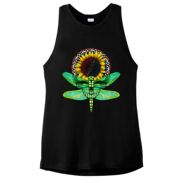 Sunflower And Dragonfly Skull Art Tribute To Michael Everett Ladies Tri-Blend Wicking Tank