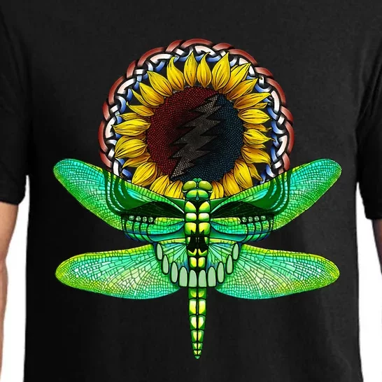 Sunflower And Dragonfly Skull Art Tribute To Michael Everett Pajama Set