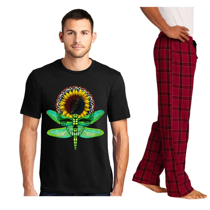 Sunflower And Dragonfly Skull Art Tribute To Michael Everett Pajama Set