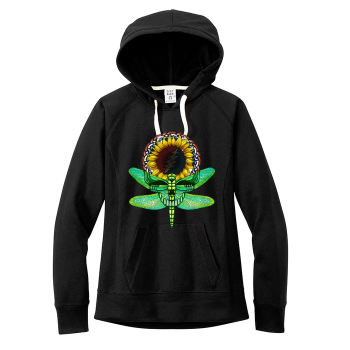 Sunflower And Dragonfly Skull Art Tribute To Michael Everett Women's Fleece Hoodie