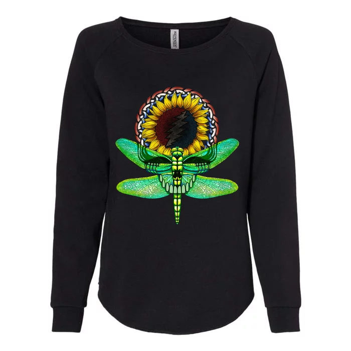 Sunflower And Dragonfly Skull Art Tribute To Michael Everett Womens California Wash Sweatshirt