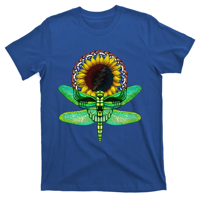 Sunflower And Dragonfly Skull Art Tribute To Michael Everett T-Shirt