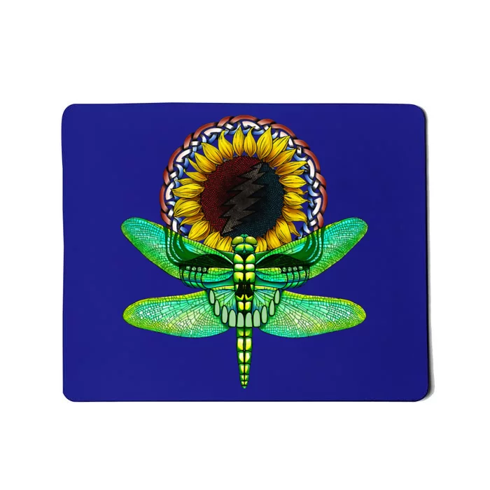 Sunflower And Dragonfly Skull Art Tribute To Michael Everett Mousepad