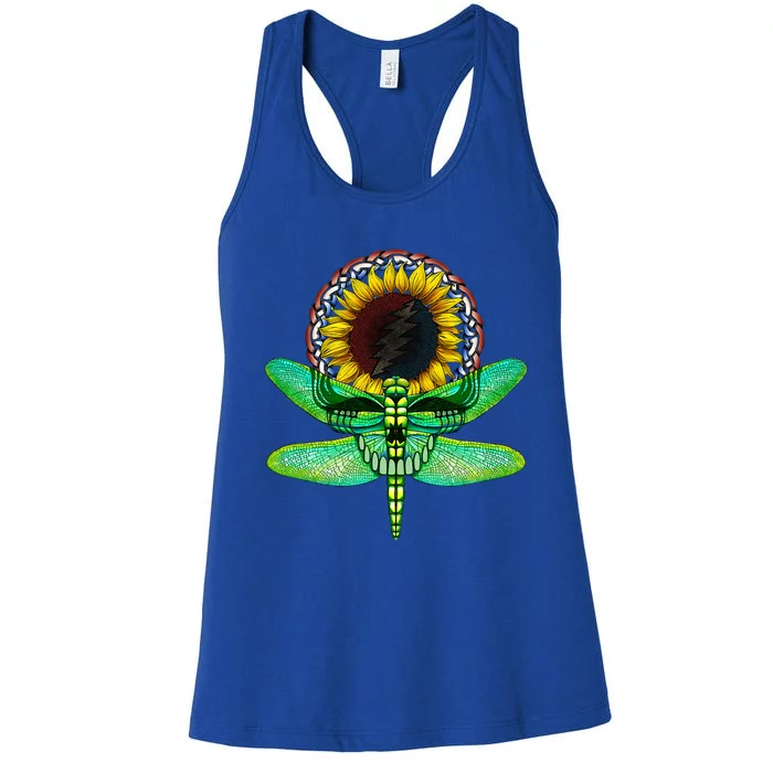 Sunflower And Dragonfly Skull Art Tribute To Michael Everett Women's Racerback Tank