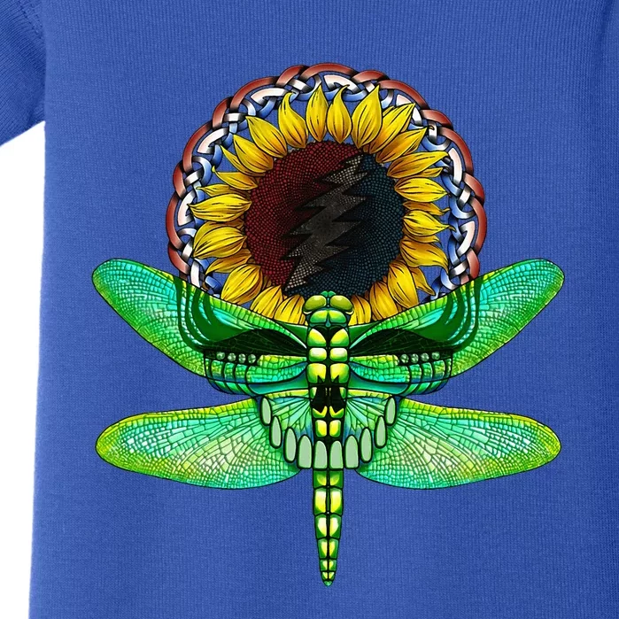 Sunflower And Dragonfly Skull Art Tribute To Michael Everett Baby Bodysuit