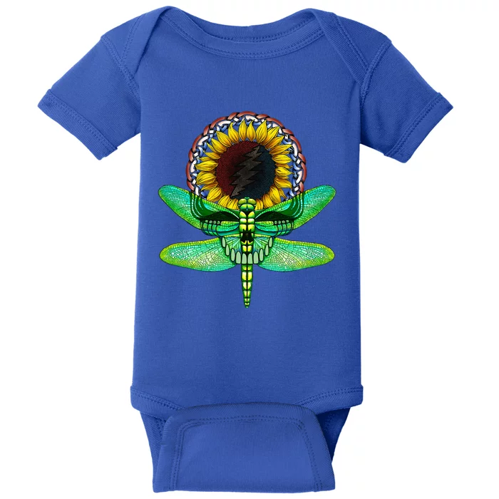 Sunflower And Dragonfly Skull Art Tribute To Michael Everett Baby Bodysuit