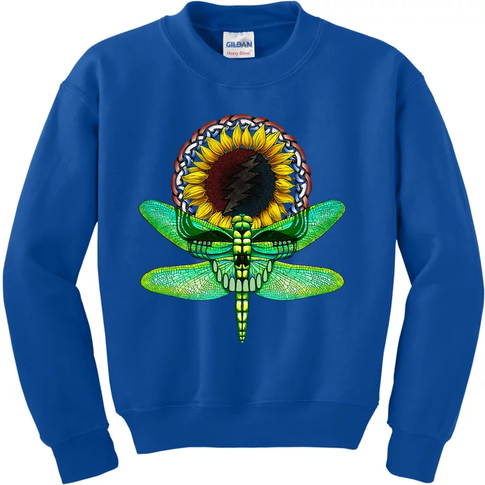 Sunflower And Dragonfly Skull Art Tribute To Michael Everett Kids Sweatshirt