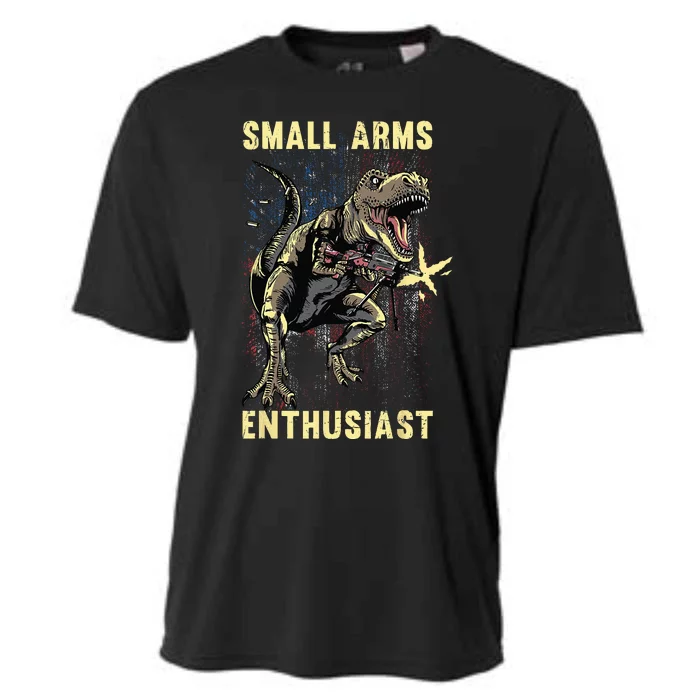 Small Arms Enthusiast Funny T Rex With Machine Gun USA Flag Cooling Performance Crew T-Shirt