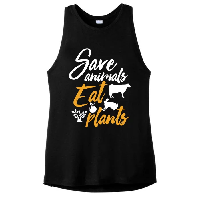 Save Animals Eat Plants Funny Vegan Vegetarian Animal Lover Gift Ladies Tri-Blend Wicking Tank