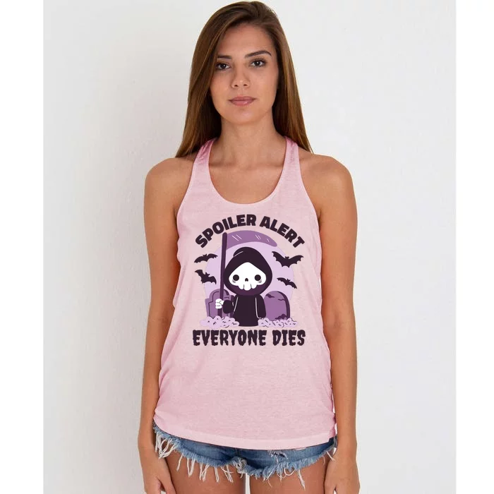 Spoiler Alert Everyone Dies Reaper Halloween Women's Knotted Racerback Tank