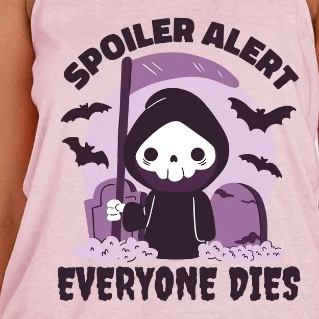 Spoiler Alert Everyone Dies Reaper Halloween Women's Knotted Racerback Tank