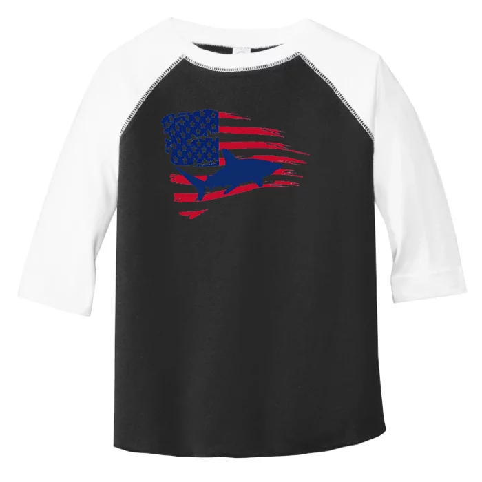 Shark American Flag Saltwater Fishing Deep Sea Fish Trip USA Toddler Fine Jersey T-Shirt