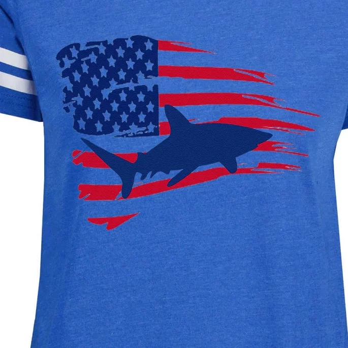 Shark American Flag Saltwater Fishing Deep Sea Fish Trip USA Enza Ladies Jersey Football T-Shirt