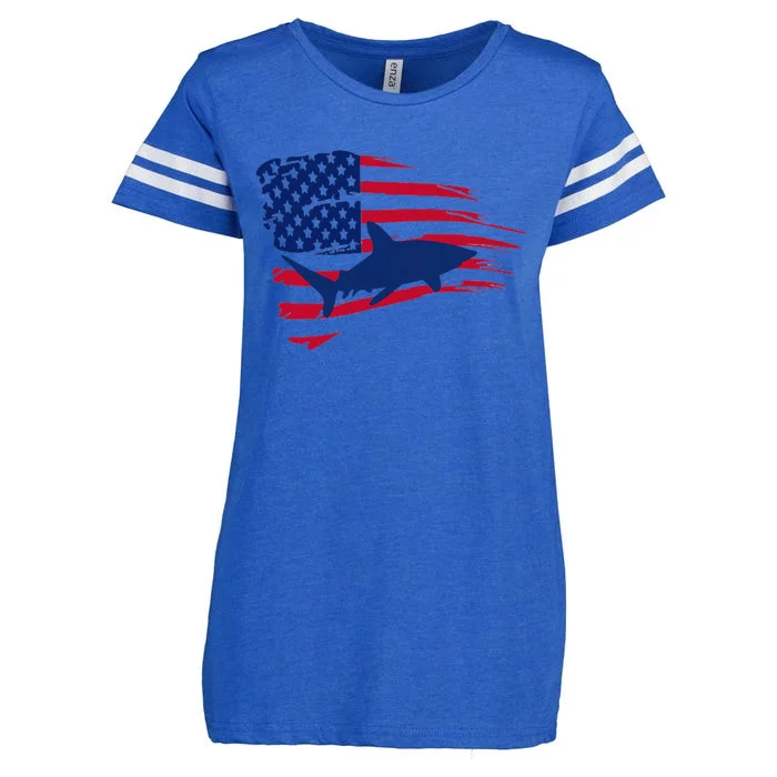 Shark American Flag Saltwater Fishing Deep Sea Fish Trip USA Enza Ladies Jersey Football T-Shirt