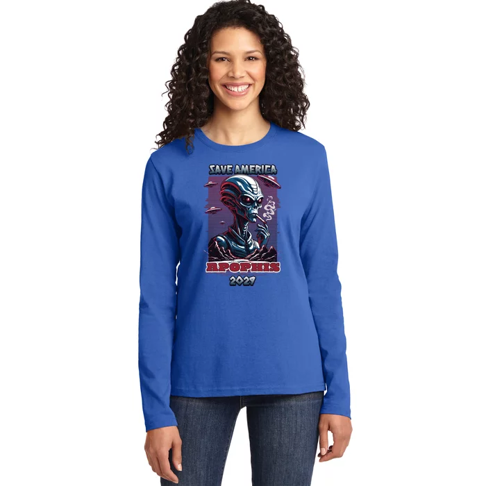 Save America Funny Alien Asteroid Apophis 2029 Gift Ladies Long Sleeve Shirt