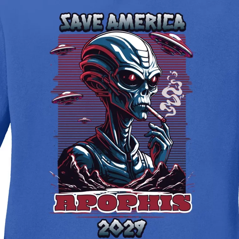 Save America Funny Alien Asteroid Apophis 2029 Gift Ladies Long Sleeve Shirt