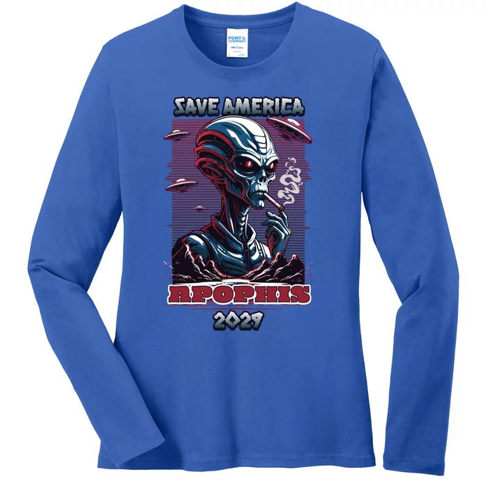 Save America Funny Alien Asteroid Apophis 2029 Gift Ladies Long Sleeve Shirt