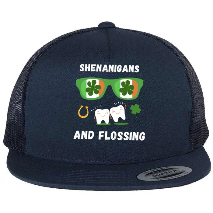 Shenanigans And Flossing St Patricks Day Dental Hygienist Gift Flat Bill Trucker Hat