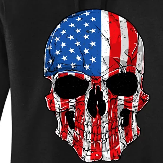 Skull American Flag 4th Of July Usa Gifts Women's Pullover Hoodie