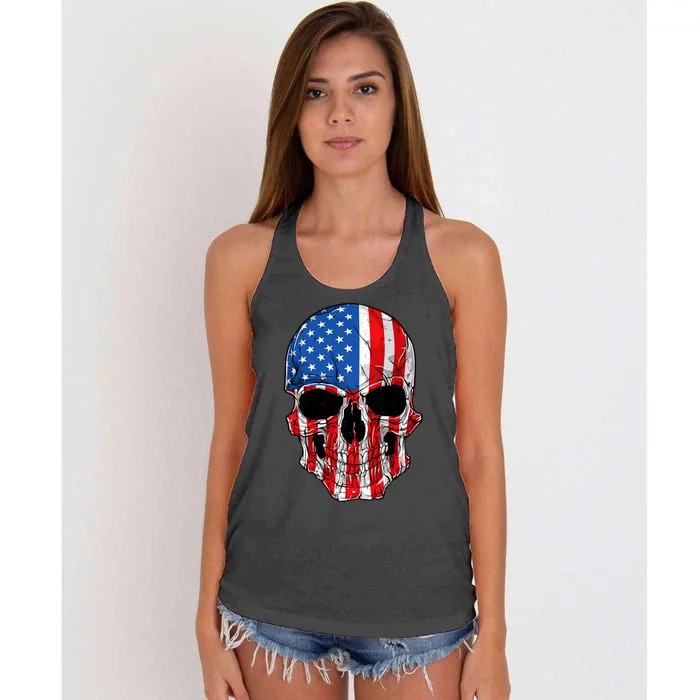 Skull American Flag 4th Of July Usa Gifts Women's Knotted Racerback Tank