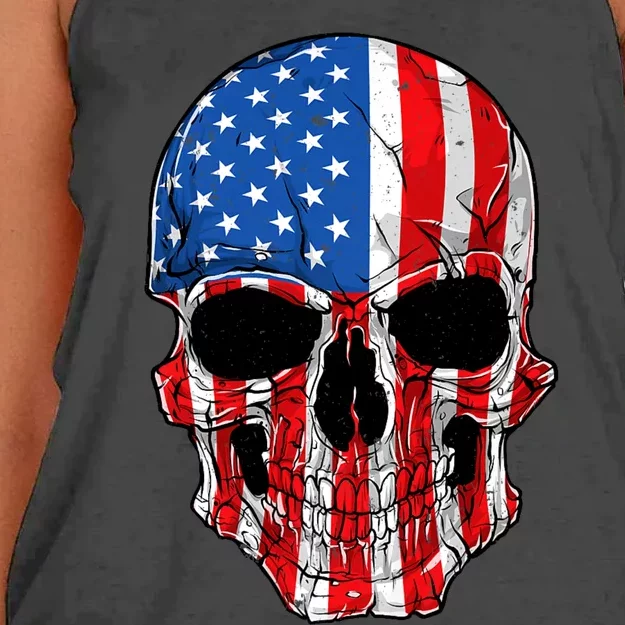 Skull American Flag 4th Of July Usa Gifts Women's Knotted Racerback Tank