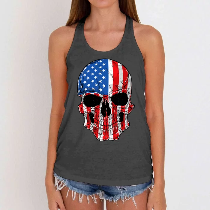 Skull American Flag 4th Of July Usa Gifts Women's Knotted Racerback Tank