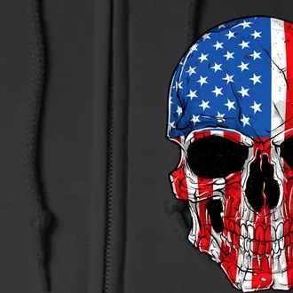 Skull American Flag 4th Of July Usa Gifts Full Zip Hoodie