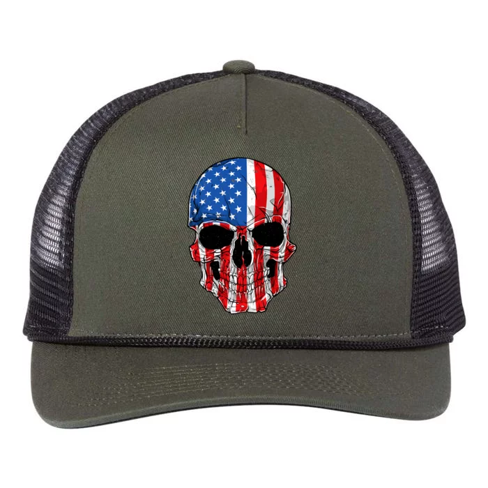 Skull American Flag 4th Of July Usa Gifts Retro Rope Trucker Hat Cap