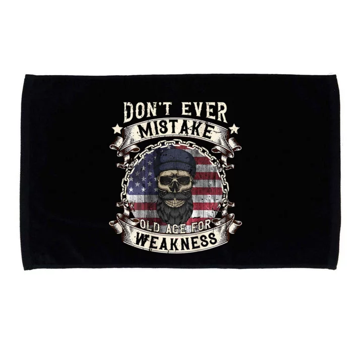 Skull American Flag Dont Ever Mistake Old Age For Weakness Microfiber Hand Towel