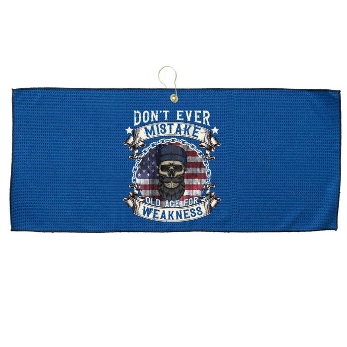 Skull American Flag Dont Ever Mistake Old Age For Weakness Large Microfiber Waffle Golf Towel