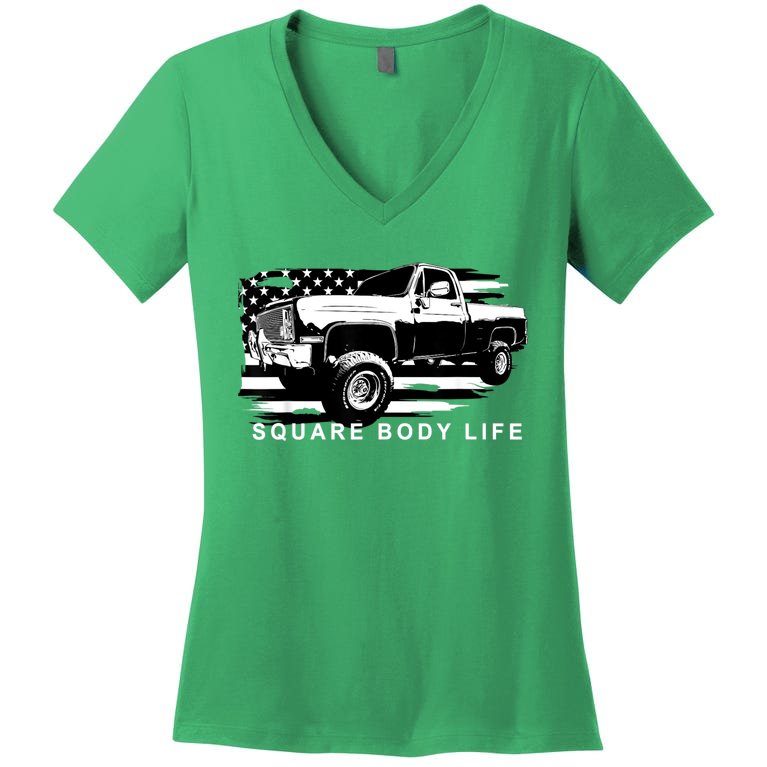 Squarebody American Flag Square Body Truck Women's V-Neck T-Shirt