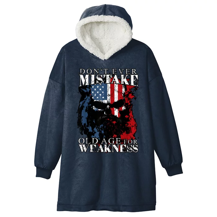 Skull American Flag Dont Ever Mistake Old Age For Weakness Hooded Wearable Blanket