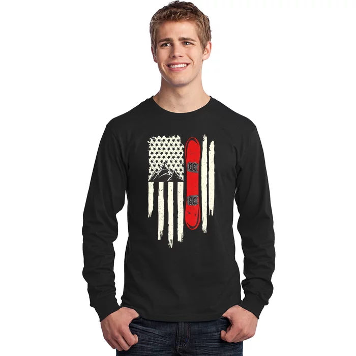 Snowboard American Flag Winter Sports Alpine Snowboarding TShirt Long Sleeve Shirt