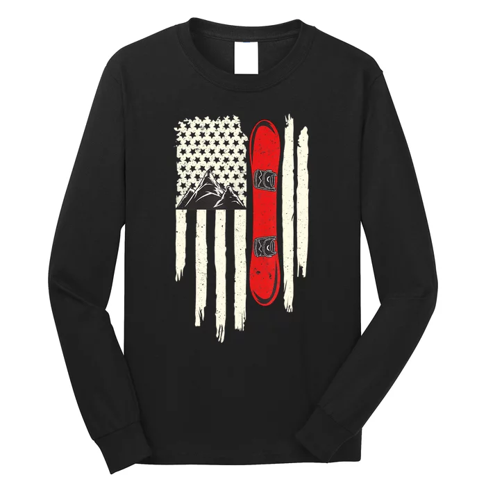 Snowboard American Flag Winter Sports Alpine Snowboarding TShirt Long Sleeve Shirt