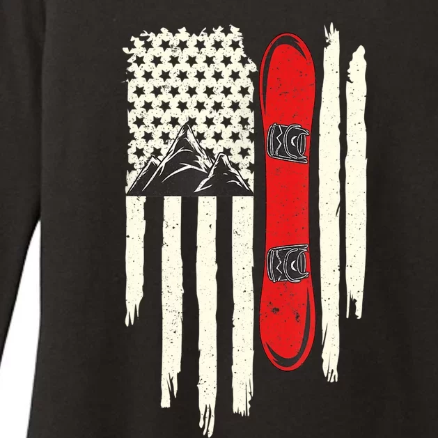 Snowboard American Flag Winter Sports Alpine Snowboarding TShirt Womens CVC Long Sleeve Shirt