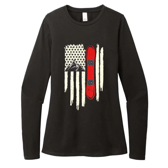 Snowboard American Flag Winter Sports Alpine Snowboarding TShirt Womens CVC Long Sleeve Shirt