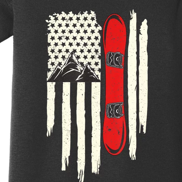 Snowboard American Flag Winter Sports Alpine Snowboarding TShirt Baby Bodysuit