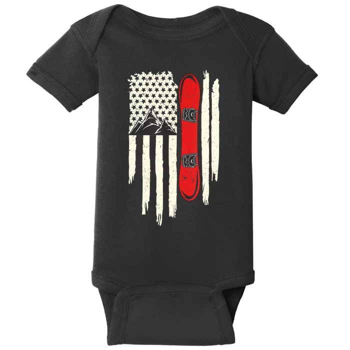 Snowboard American Flag Winter Sports Alpine Snowboarding TShirt Baby Bodysuit