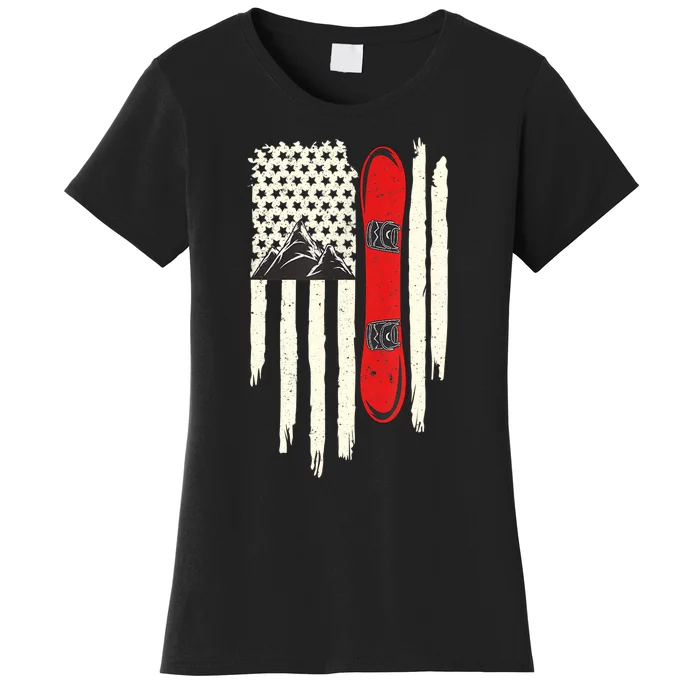 Snowboard American Flag Winter Sports Alpine Snowboarding TShirt Women's T-Shirt