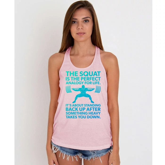 Squat Analogy For Life Gym Motivational Great Gift Women's Knotted Racerback Tank