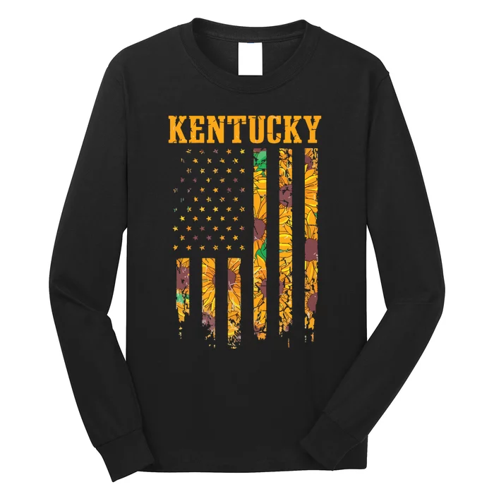 Sunflower American Flag Kentucky 4th Of July Ky Long Sleeve Shirt