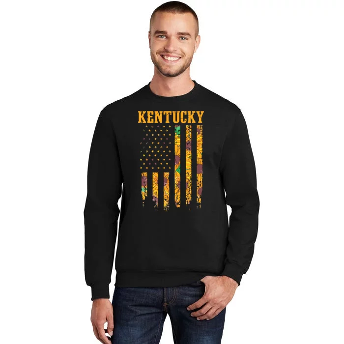 Sunflower American Flag Kentucky 4th Of July Ky Tall Sweatshirt