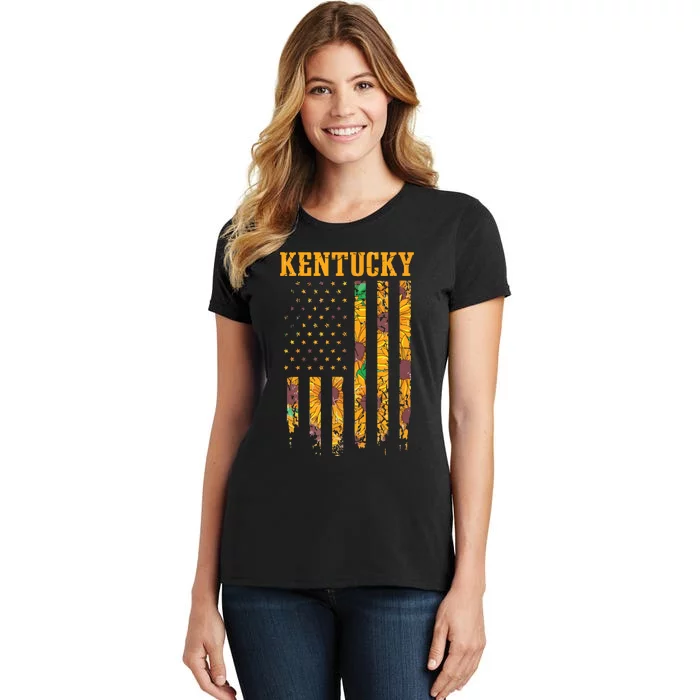 Sunflower American Flag Kentucky 4th Of July Ky Women's T-Shirt