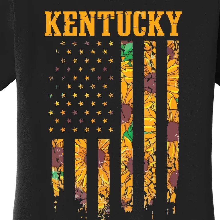 Sunflower American Flag Kentucky 4th Of July Ky Women's T-Shirt