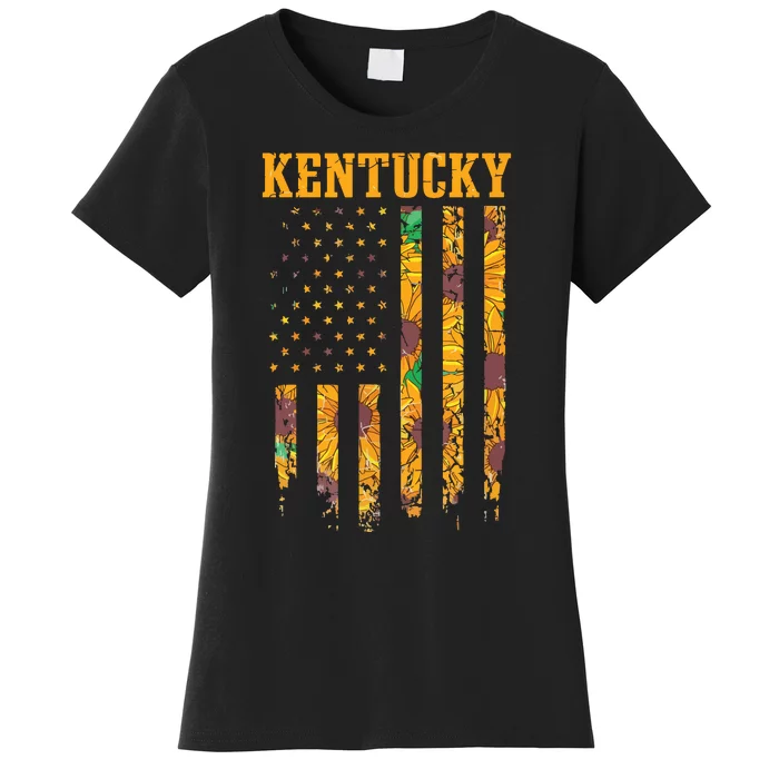 Sunflower American Flag Kentucky 4th Of July Ky Women's T-Shirt