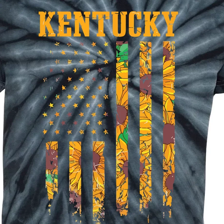 Sunflower American Flag Kentucky 4th Of July Ky Kids Tie-Dye T-Shirt