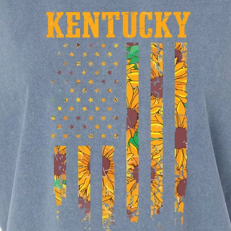 Sunflower American Flag Kentucky 4th Of July Ky Garment-Dyed Women's Muscle Tee