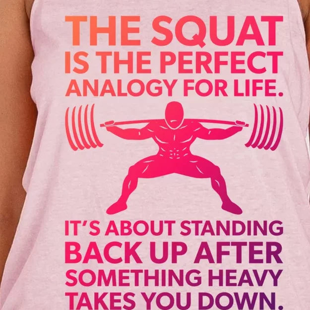 Squat Analogy For Life Gym Motivational Great Gift Women's Knotted Racerback Tank