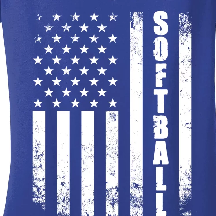 Softball American Flag Usa Sport Patriotic Softball Player Great Gift Women's V-Neck T-Shirt