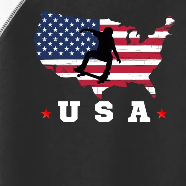 Skateboader American Flag Usa Patriotic Sports American Skateboarding Skater Toddler Fine Jersey T-Shirt